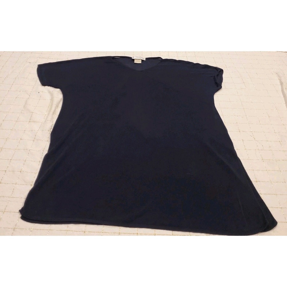 Max Mara LEISURE Size L Women's Knit Tunic Top  Boat Neck Dark Navy Relaxed Fit‎